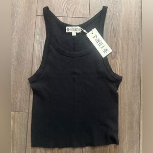 Eterne Cropped Ribbed Tank Top Black Cotton Made USA Minimalist NWT Small
